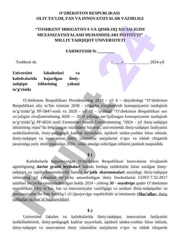 Ilmiy-Tadqiqot Ishlarining Yakuni To‘g‘risida