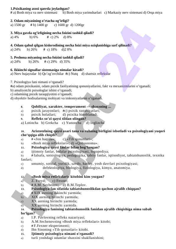 Psixologiya va miya oziqlanishi haqida savollar