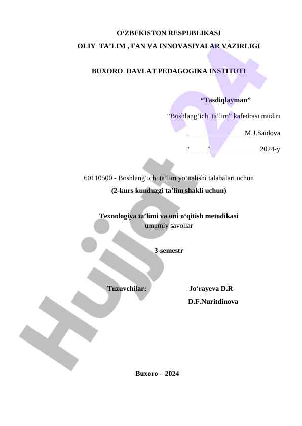 Boshlang‘ich ta’limda texnologiya ta’limi metodikasi