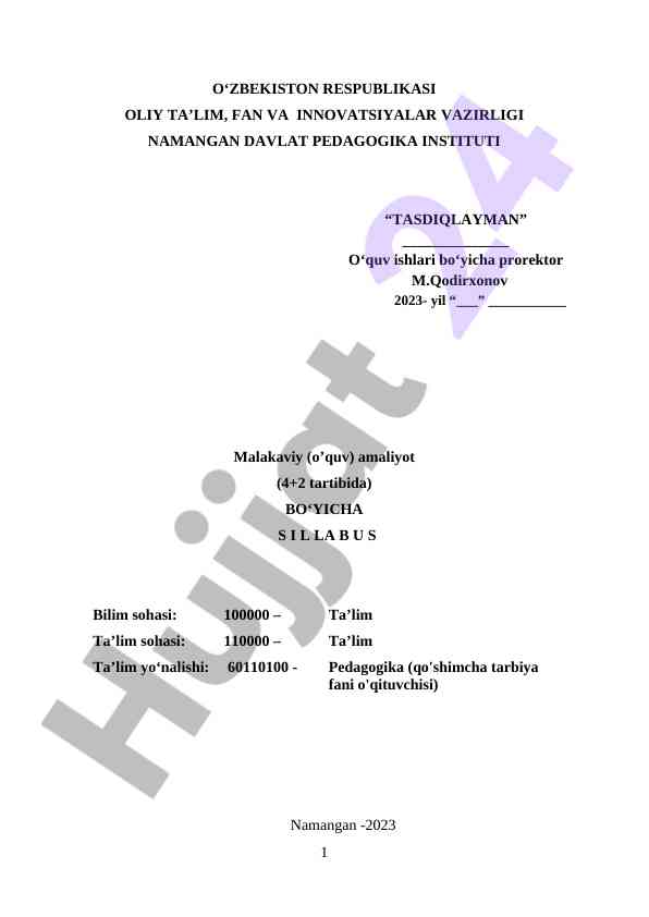 Malakaviy o‘quv amaliyoti sillabi 2023