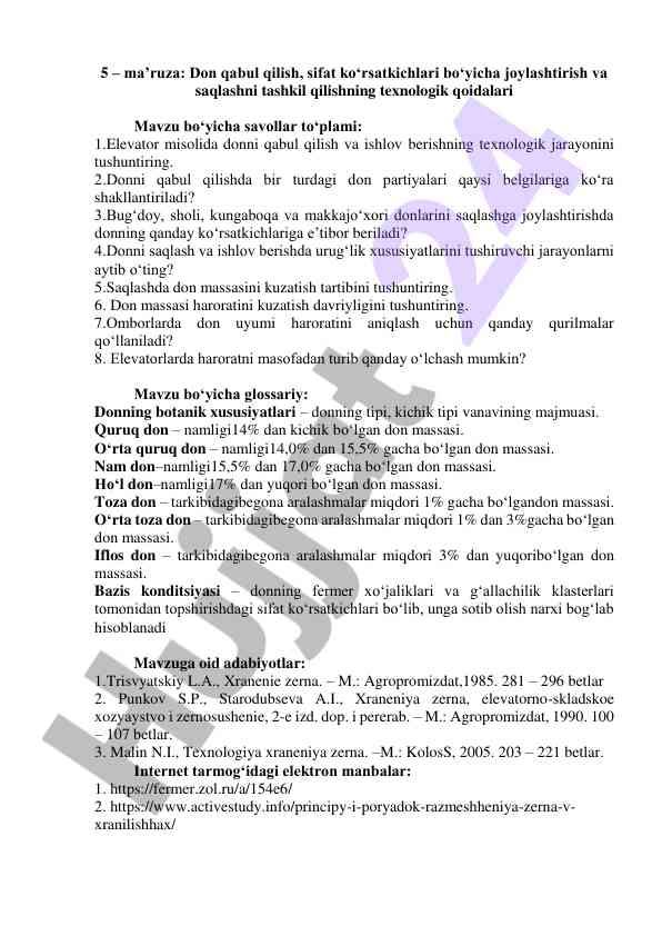 Don qabul qilish va saqlash texnologik qoidalari