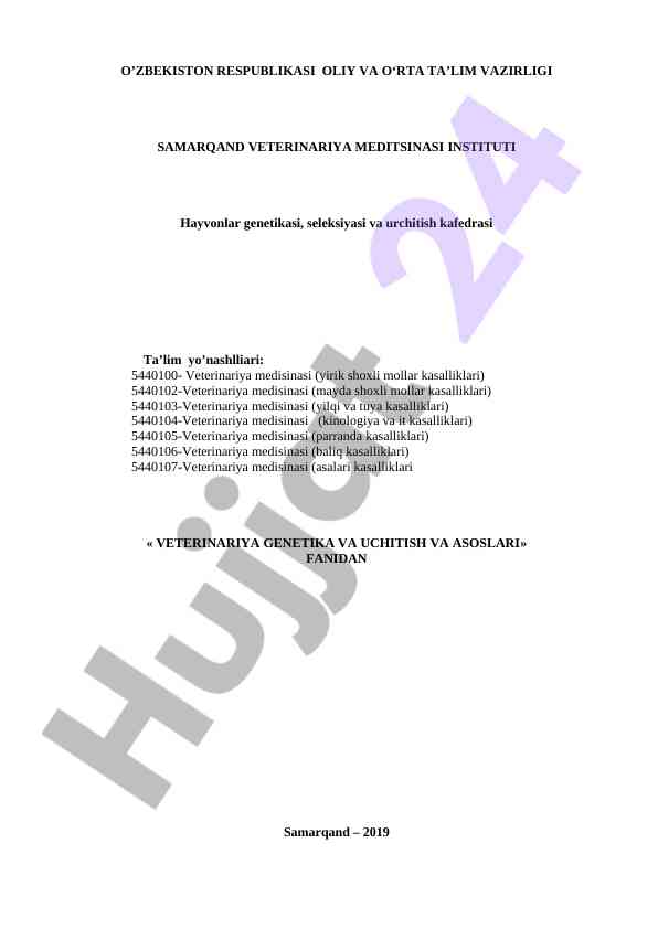 Veterinariya genetika va uchitish asoslari