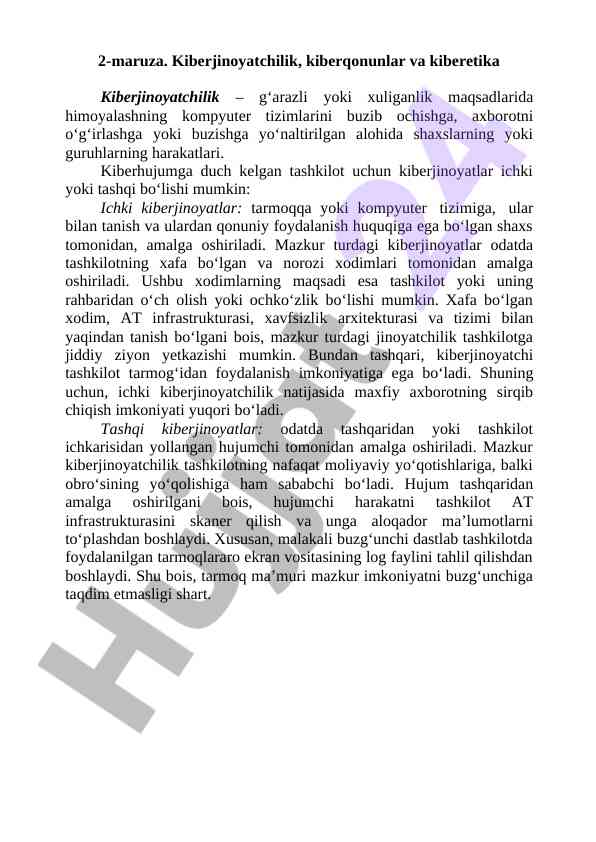 Kiberjinoyatchilik va kiberetika tahlili