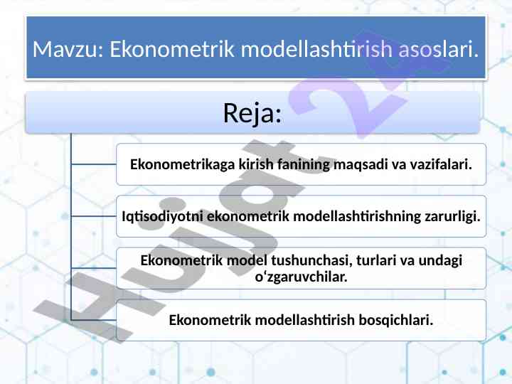 Ekonometrik modellashtirish asoslari va nazariyasi