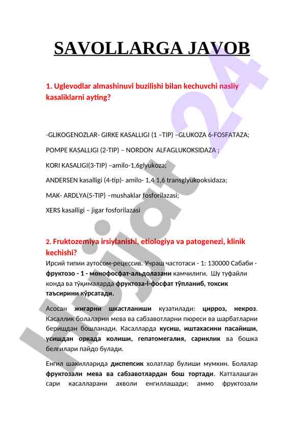 Nasliy kasaliklar va ularning klinik kechishi