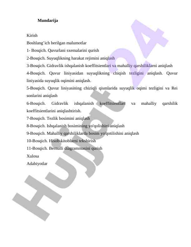 Gidravlik suyuqlik harakatini o'rganish bosqichlari