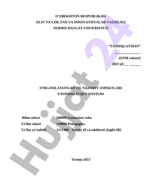 O‘rganilayotgan til nazariy aspektlari o‘quv dasturi