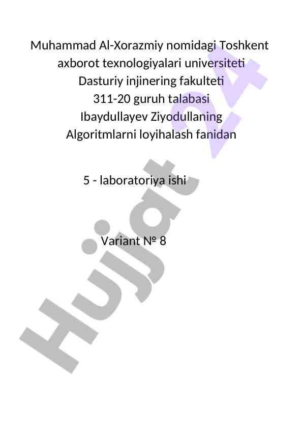 Algoritmlarni loyihalash laboratoriya ishlari