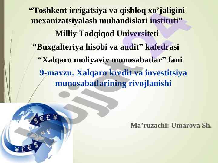 Xalqaro kredit va investitsiya munosabatlari