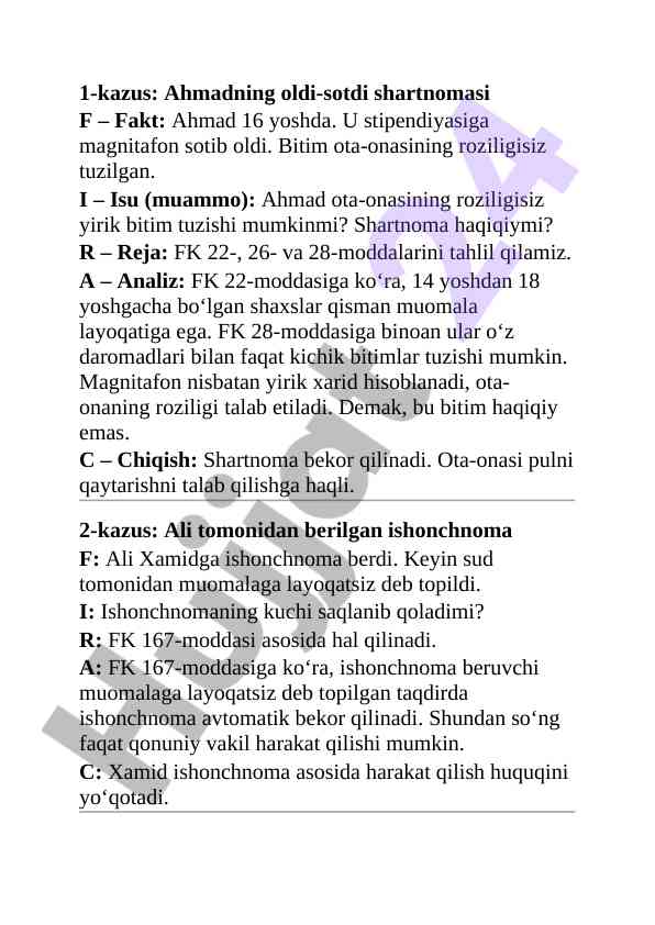 Ahmadning shartnomasi haqida tahlil