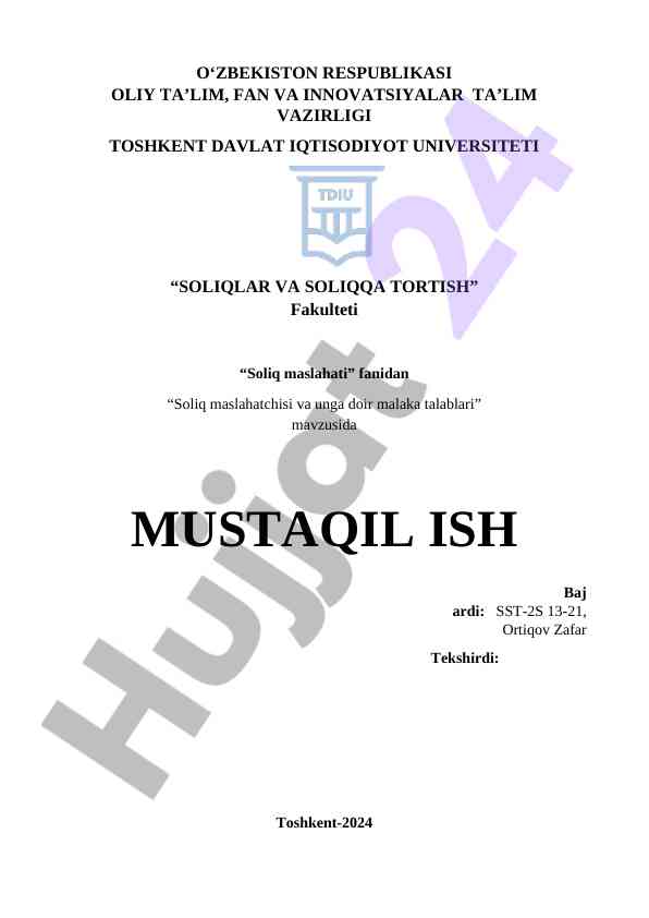 Soliq maslahatchisi va unga doir malaka talablari