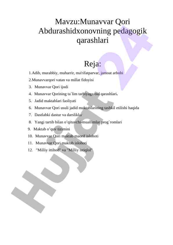 Munavvar qori abdurashidxonovning pedagogik qarashlari