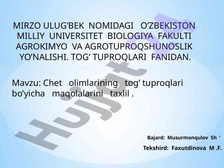 Tog’ tuproqlari fanida chet olimlarining maqolalari