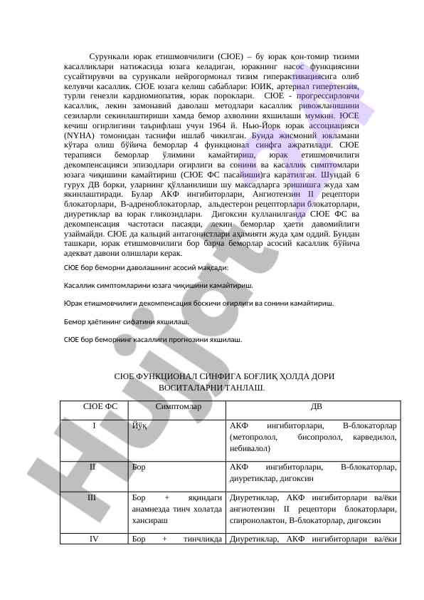 Сурункали юрак етишмовчилиги ва даволаш методлари