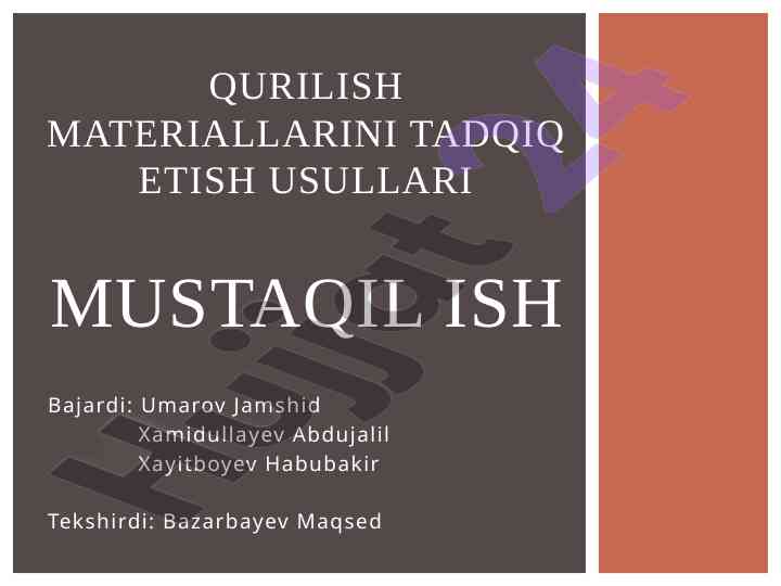 Beton mustahkamligini aniqlash usullari tahlili