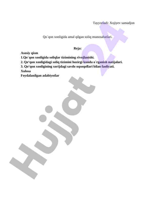 Rivojlangan soliq tizimi qo`qon xonligida