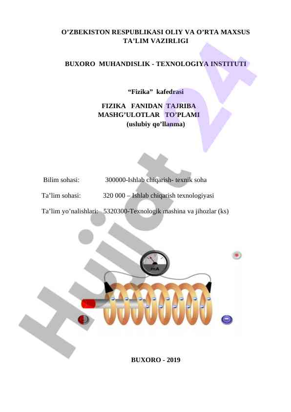 Fizika fanidan tajriba mashg‘ulotlar to‘plami