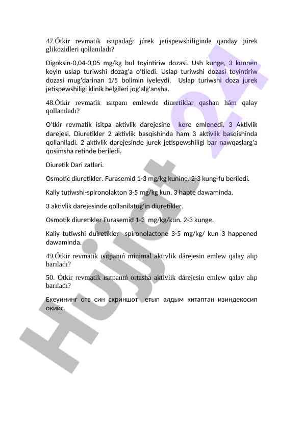 Ótkir revmatik isıtpa emlewi dasturlari
