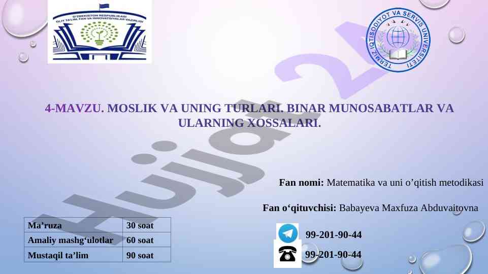 Moslik va uning turlari binar munosabatlar