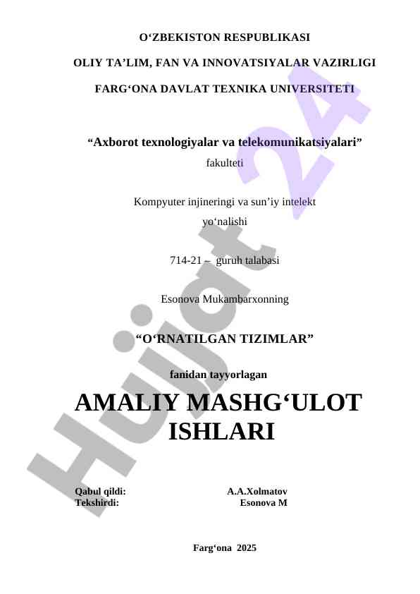 Arduino platformasi o‘rganish amaliy mashg‘ulotlari
