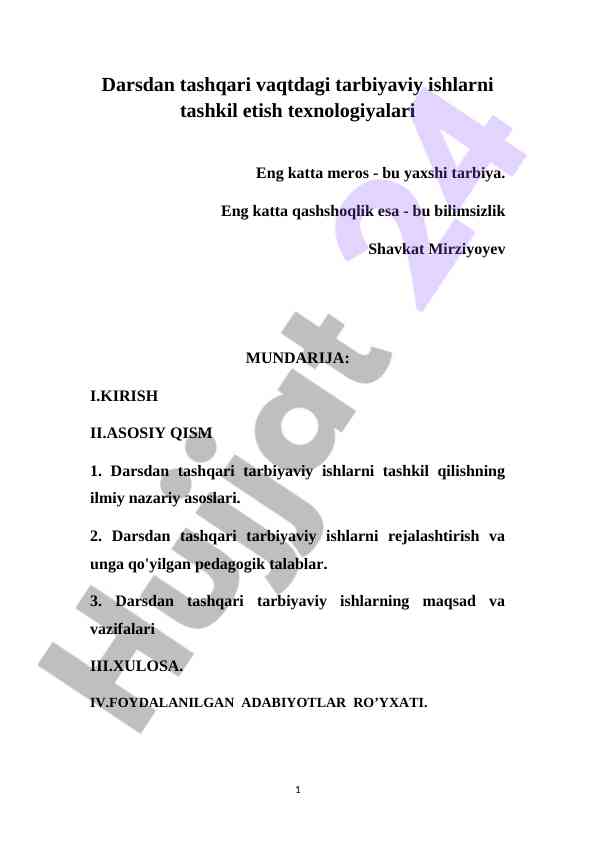 Darsdan Tashqari Tarbiyaviy Ishlarni Tashkil Etish