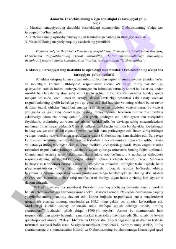 O'zbekiston taraqqiyot yo'li va mustaqil strategiyalar