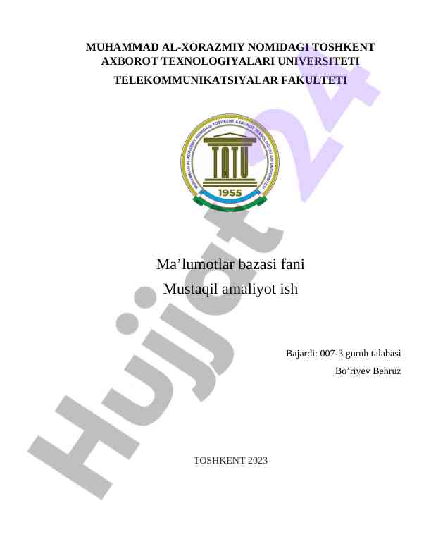 Ma’lumotlar bazasi fani amaliy mashg‘ulotlari