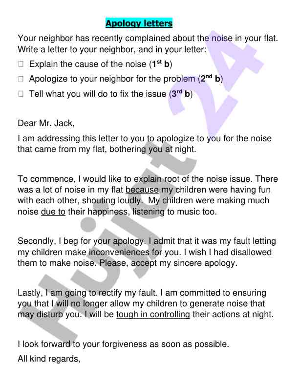 Apology letter for noise disturbance