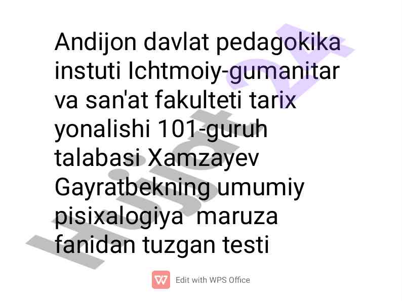 Psixologiya fani o'rganish metodlari testi