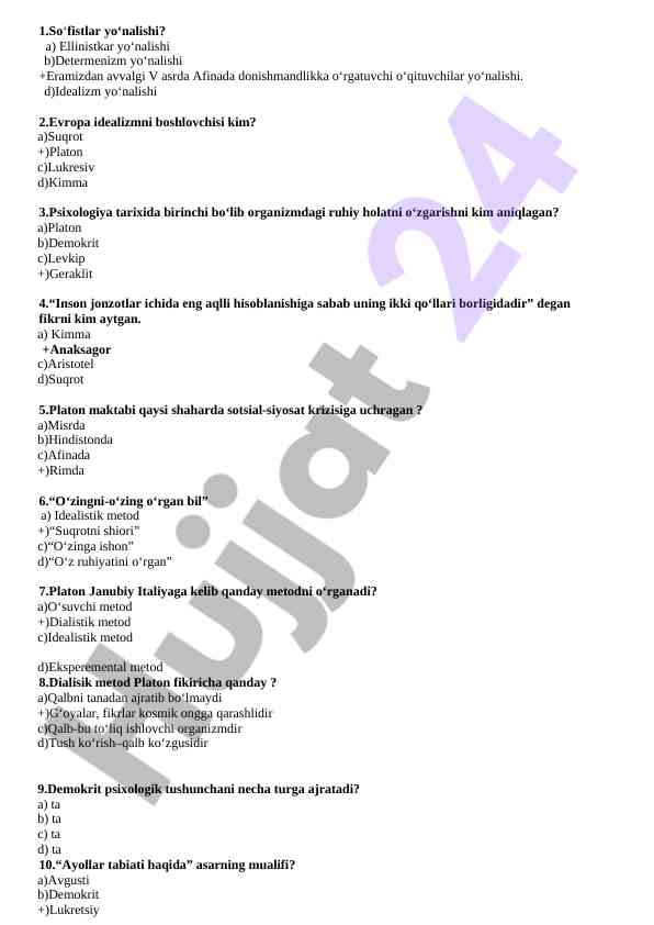 Psixologiya tarixi va platonning idealizm metodlari