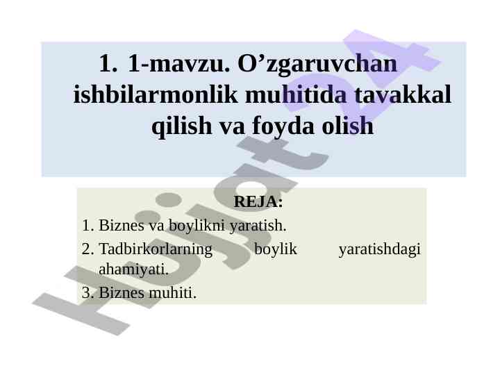 O’zgaruvchan ishbilarmonlik muhitida tavakkal qilish