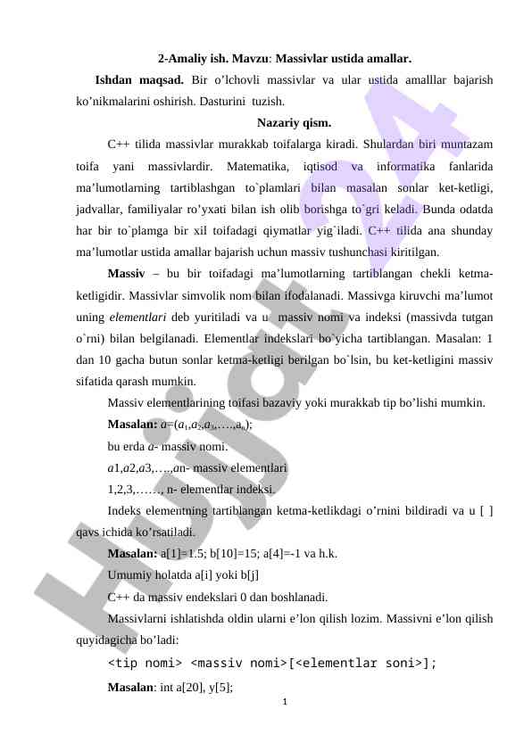 Massivlar ustida amallar: c++ dasturlash
