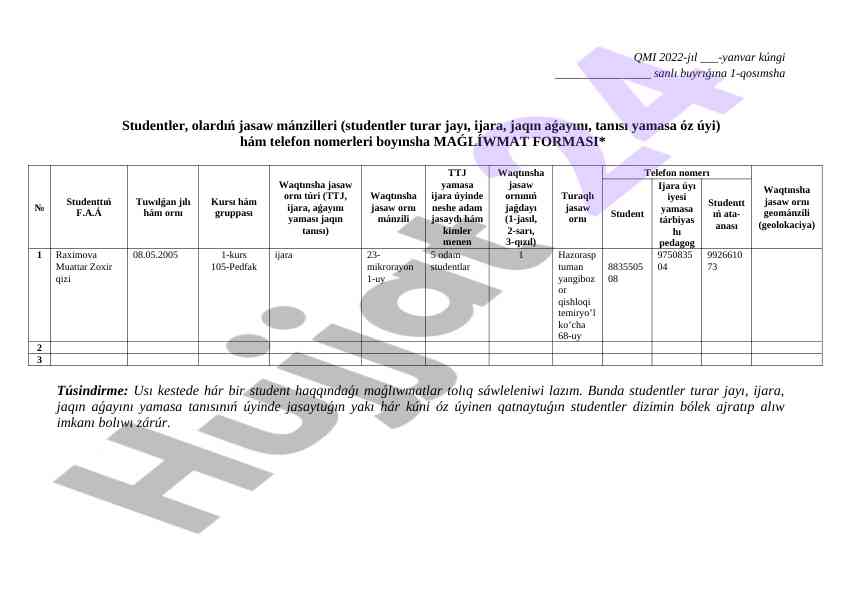 Studentlar uchun ma'lumot formasi