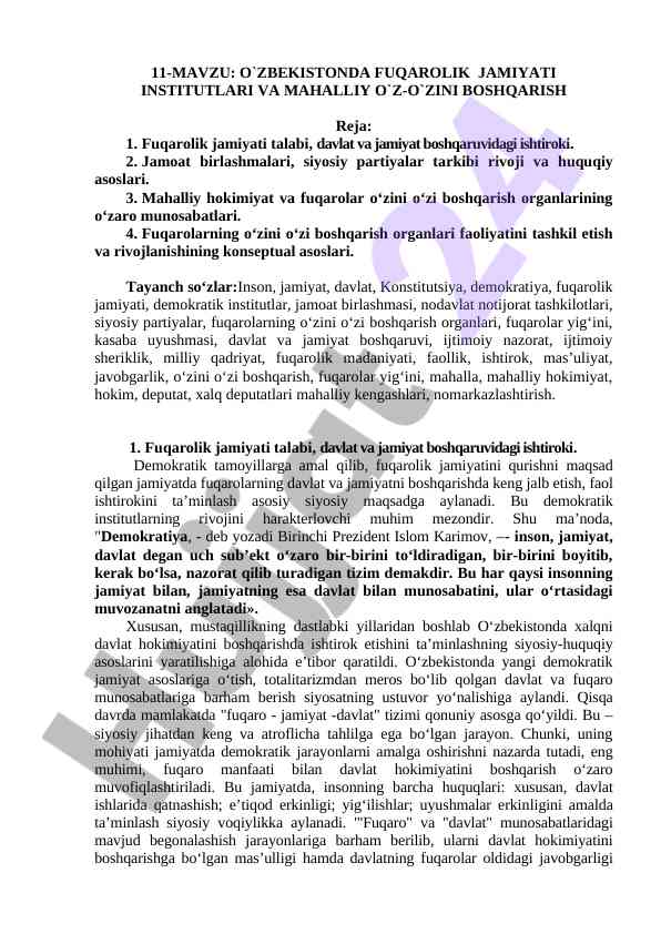 O‘zbekistonda fuqarolik jamiyati institutlari tahlili