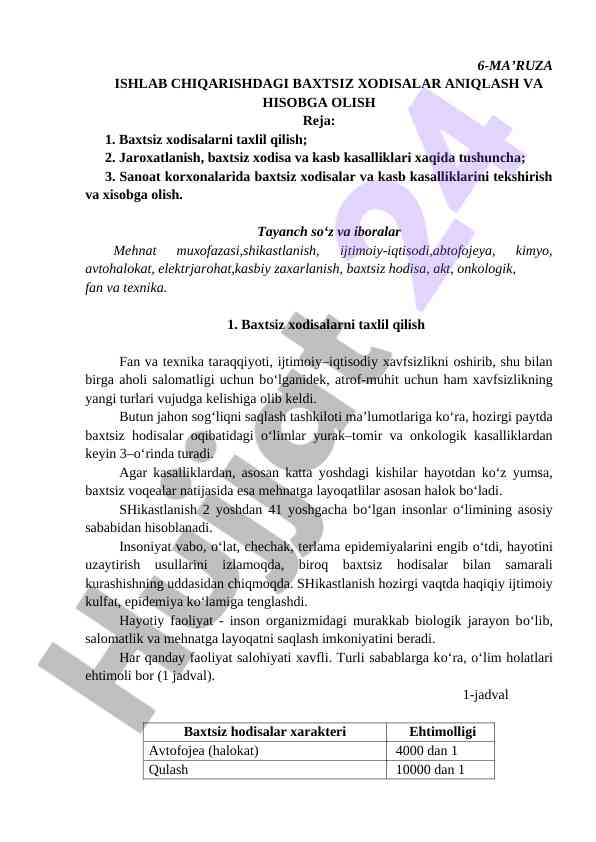 Baxtsiz hodisalarni tahlil qilish va hisobga olish