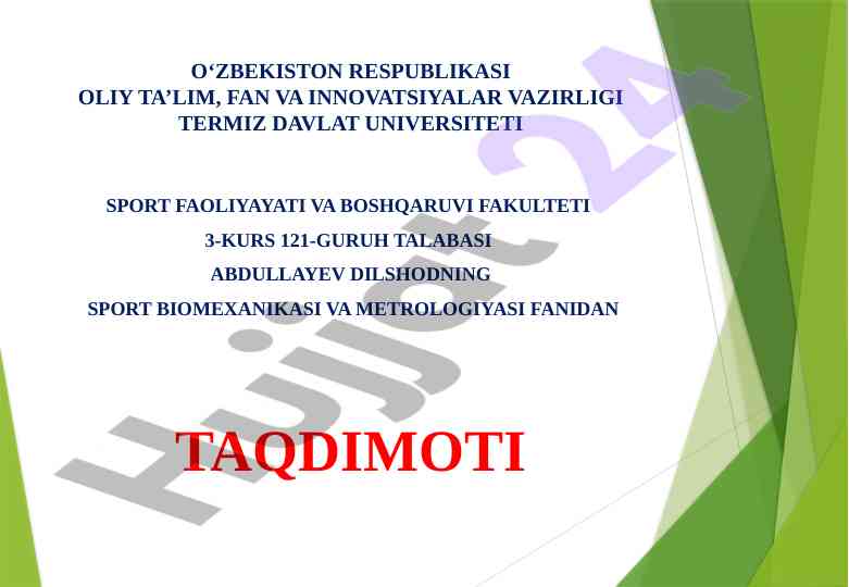 Sport biomexanikasi fanining obyekti va vazifalari