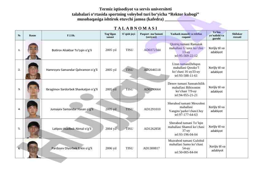 Voleybol turi bo'yicha rektor kubogi musobaqasi