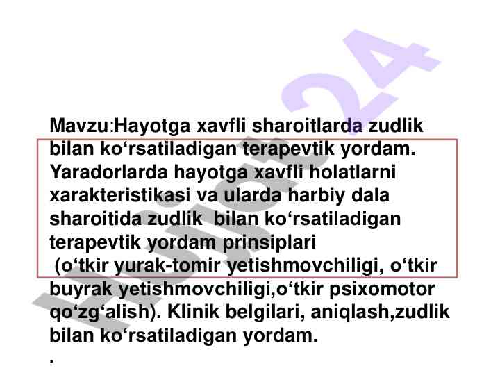 Terapevtik yordam tarzlari hayotga xavfli sharoitlarda