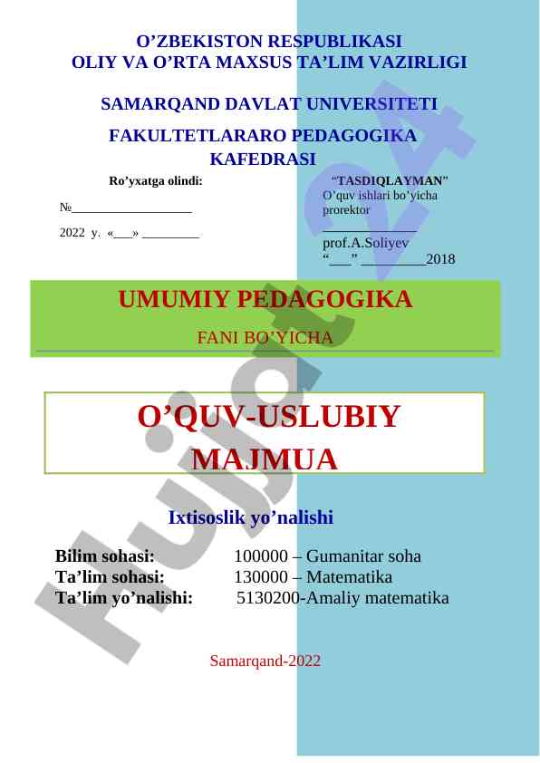 Umumiy pedagogika faniga doir o‘quv-qo‘llanma