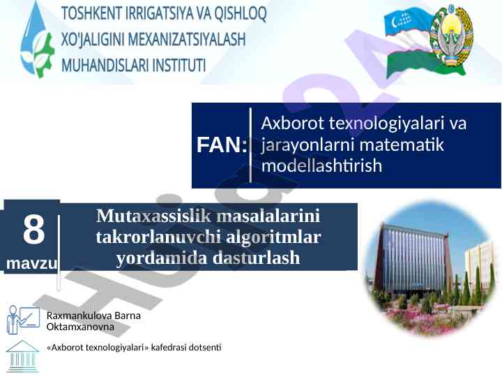 Takrorlanuvchi algoritmlar bilan dasturlash