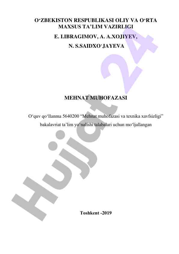 Mehnat muhofazasi o‘quv qo‘llanma va texnika xavfsizligi