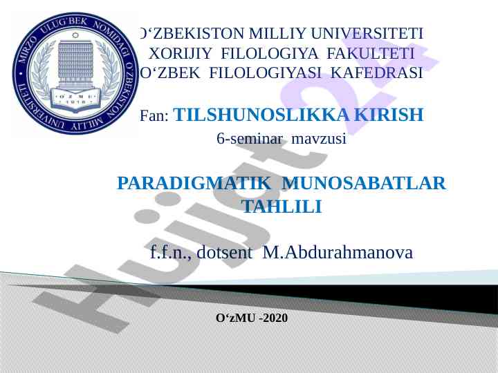 Paradigmatik munosabatlar tahlili faniga kirish