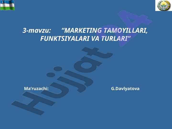 Marketing tamoyillari va funksiyalari turlari
