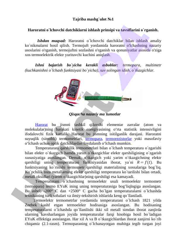 Haroratni o'lchovchi datchiklar bilan ishlash