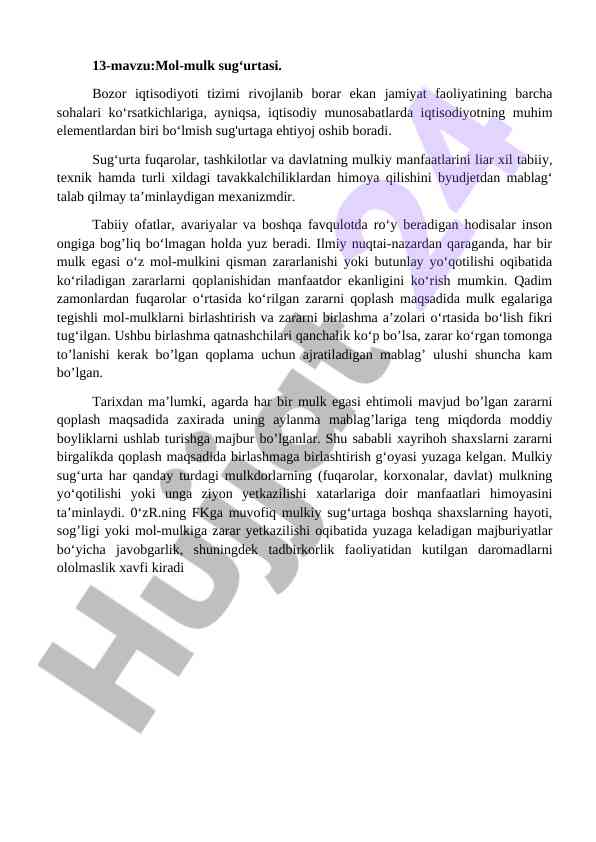 Mol-mulk sug'urtasi tizimlari va iqtisodiy rivojlanish