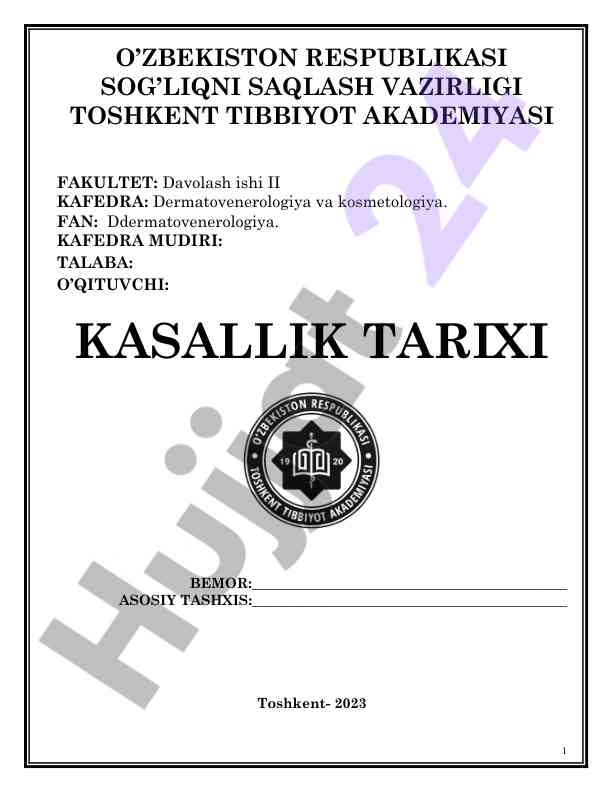 Davolash ishlari dermatovenerologiya fanida