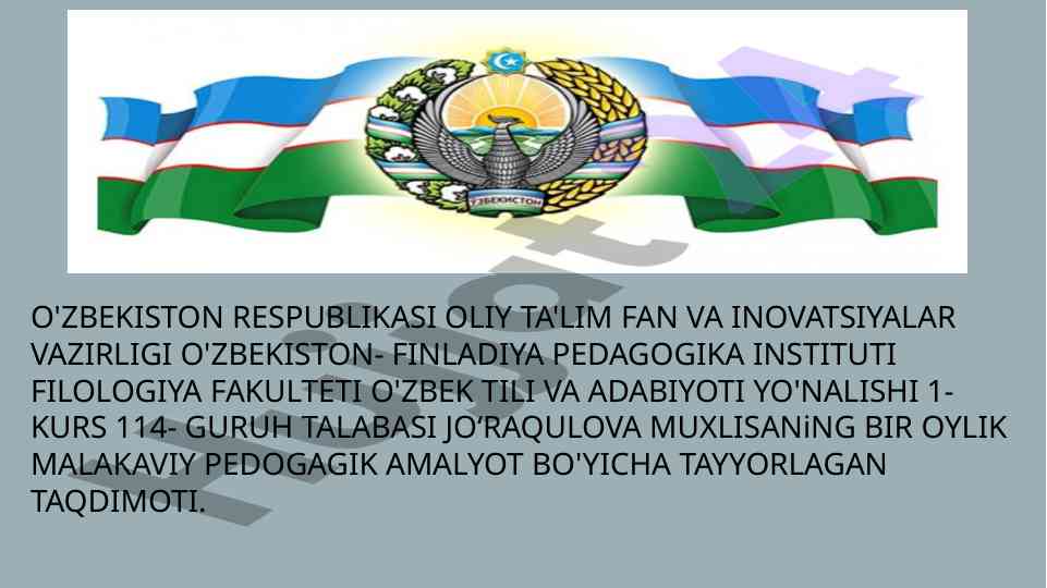Malakaviy pedagogik amaliyot taqdimoti