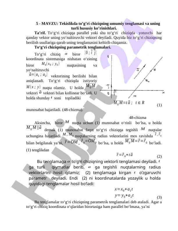 Tekislikda to’g’ri chiziqning umumiy tenglamasi
