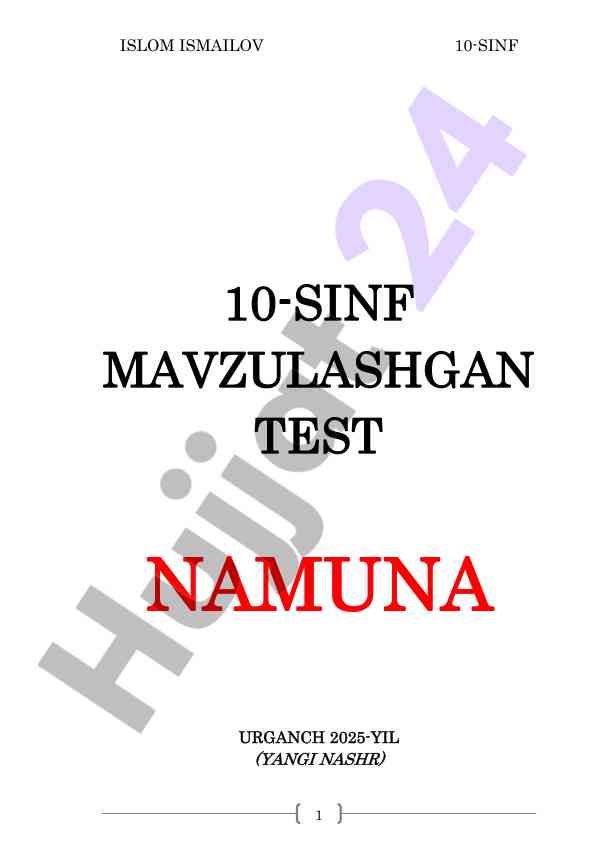 10-sinf huquq darsligi uchun test topshiriqlari
