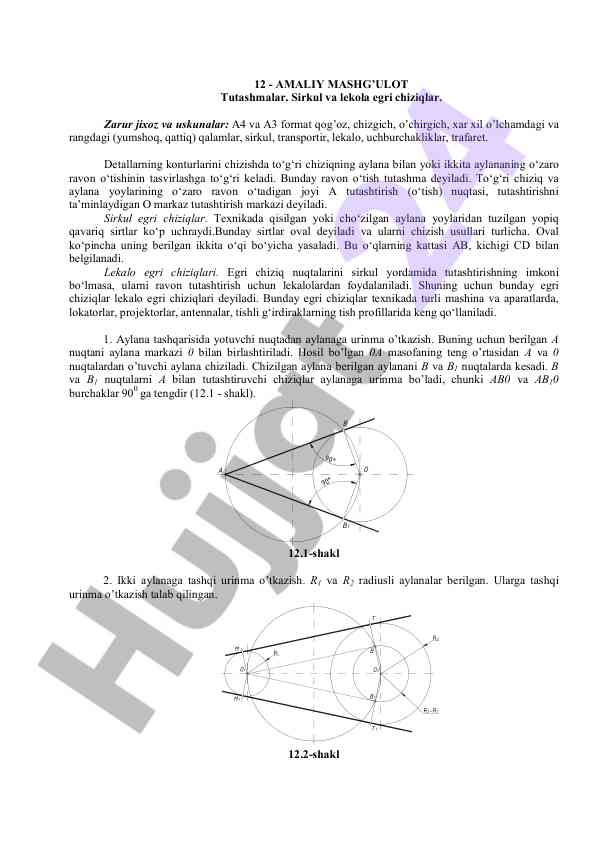Amali mashg’ulot: tutashmalar va egri chiziqlar